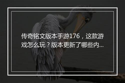传奇铭文版本手游176，这款游戏怎么玩？版本更新了哪些内容？
