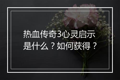 热血传奇3心灵启示是什么？如何获得？