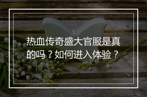热血传奇盛大官服是真的吗？如何进入体验？