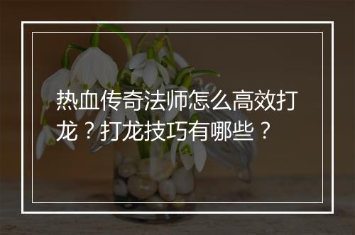热血传奇法师怎么高效打龙？打龙技巧有哪些？