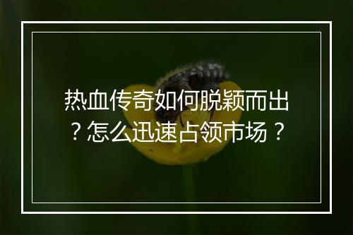 热血传奇如何脱颖而出？怎么迅速占领市场？