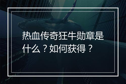 热血传奇狂牛勋章是什么？如何获得？