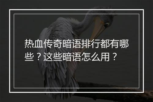 热血传奇暗语排行都有哪些？这些暗语怎么用？