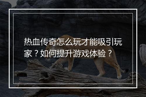 热血传奇怎么玩才能吸引玩家？如何提升游戏体验？