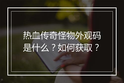 热血传奇怪物外观码是什么？如何获取？