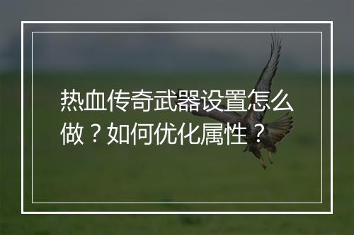热血传奇武器设置怎么做？如何优化属性？