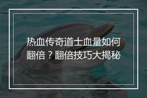 热血传奇道士血量如何翻倍？翻倍技巧大揭秘