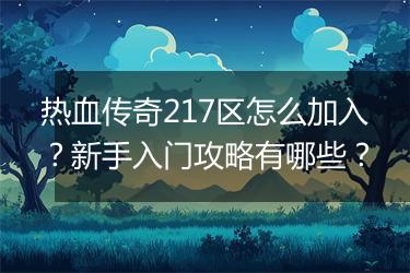 热血传奇217区怎么加入？新手入门攻略有哪些？
