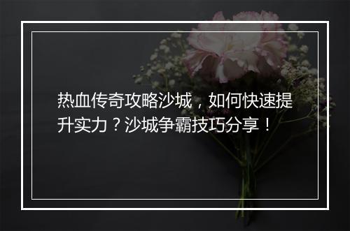 热血传奇攻略沙城，如何快速提升实力？沙城争霸技巧分享！