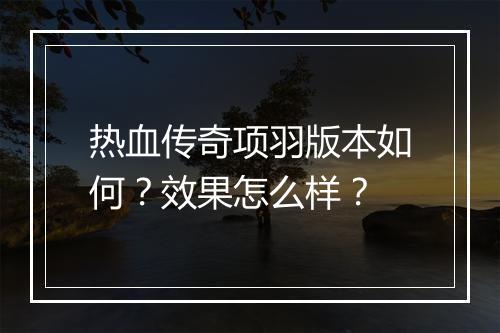 热血传奇项羽版本如何？效果怎么样？