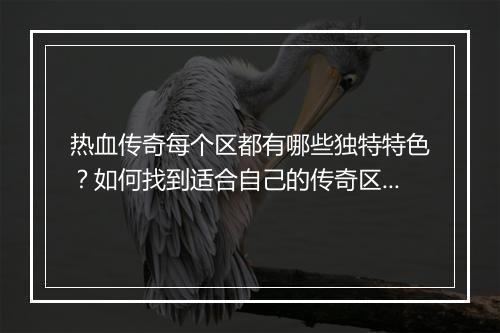 热血传奇每个区都有哪些独特特色？如何找到适合自己的传奇区？