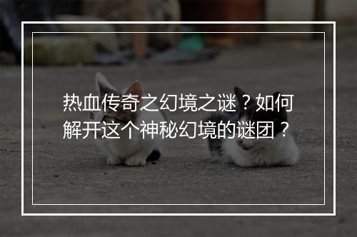 热血传奇之幻境之谜？如何解开这个神秘幻境的谜团？