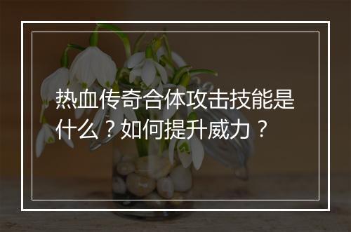 热血传奇合体攻击技能是什么？如何提升威力？