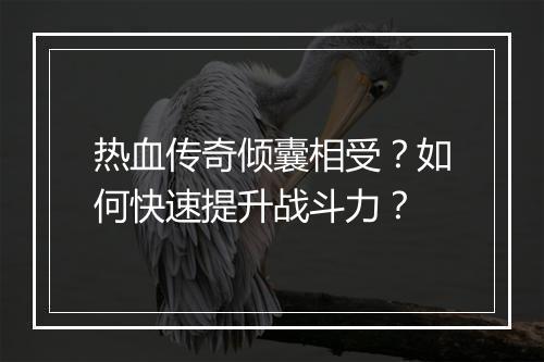 热血传奇倾囊相受？如何快速提升战斗力？