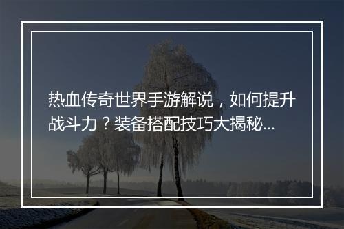 热血传奇世界手游解说，如何提升战斗力？装备搭配技巧大揭秘？