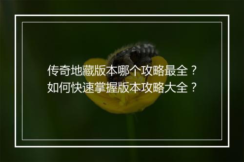 传奇地藏版本哪个攻略最全？如何快速掌握版本攻略大全？