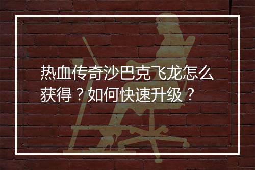 热血传奇沙巴克飞龙怎么获得？如何快速升级？