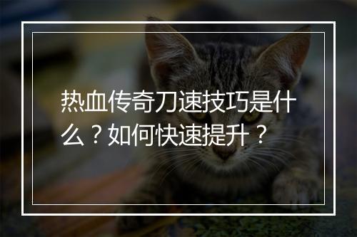 热血传奇刀速技巧是什么？如何快速提升？
