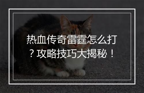热血传奇雷霆怎么打？攻略技巧大揭秘！