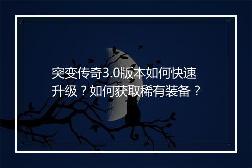 突变传奇3.0版本如何快速升级？如何获取稀有装备？
