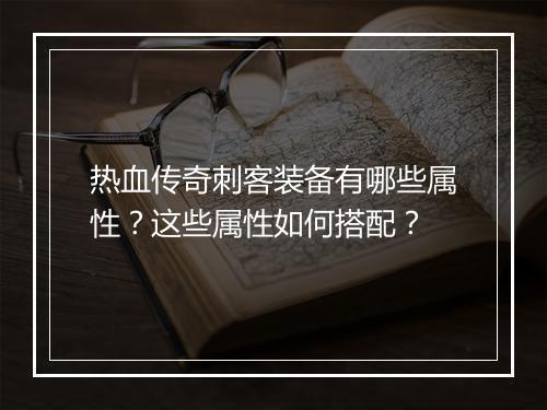 热血传奇刺客装备有哪些属性？这些属性如何搭配？