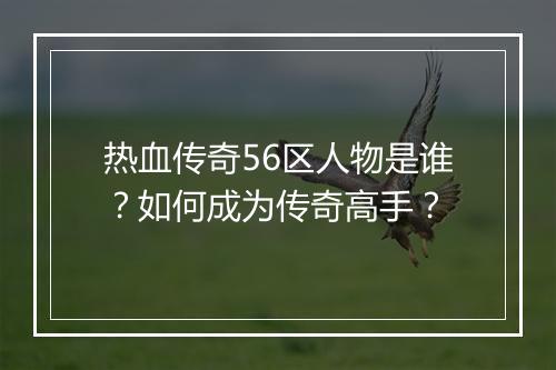 热血传奇56区人物是谁？如何成为传奇高手？