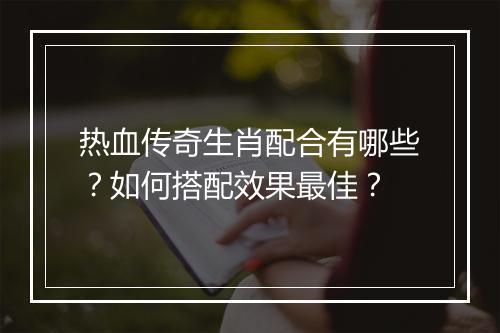 热血传奇生肖配合有哪些？如何搭配效果最佳？