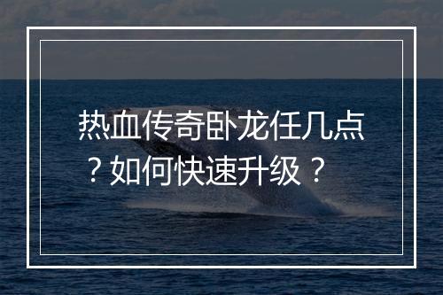 热血传奇卧龙任几点？如何快速升级？