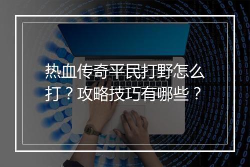 热血传奇平民打野怎么打？攻略技巧有哪些？