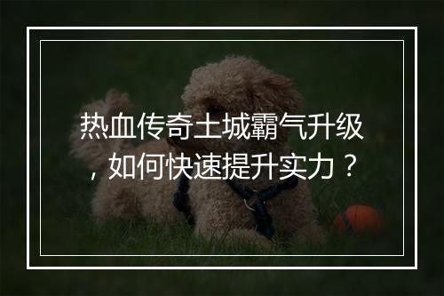 热血传奇土城霸气升级，如何快速提升实力？