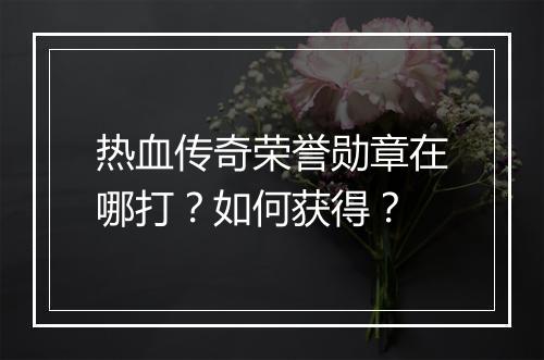 热血传奇荣誉勋章在哪打？如何获得？