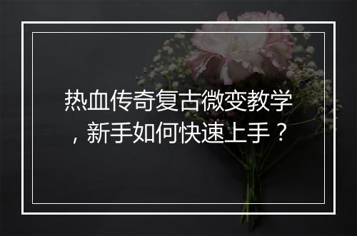 热血传奇复古微变教学，新手如何快速上手？