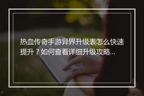 热血传奇手游异界升级表怎么快速提升？如何查看详细升级攻略？