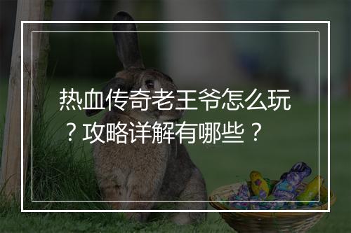 热血传奇老王爷怎么玩？攻略详解有哪些？