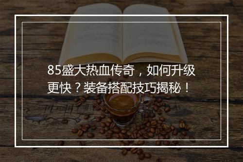 85盛大热血传奇，如何升级更快？装备搭配技巧揭秘！