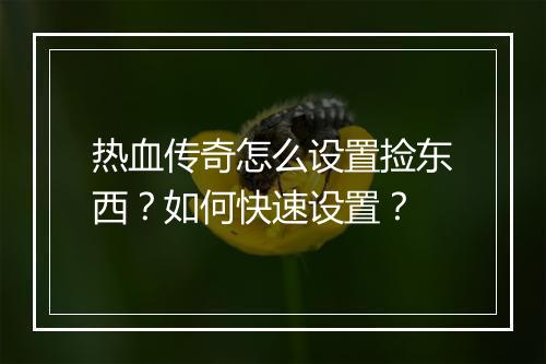 热血传奇怎么设置捡东西？如何快速设置？