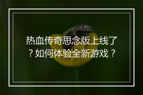 热血传奇思念版上线了？如何体验全新游戏？