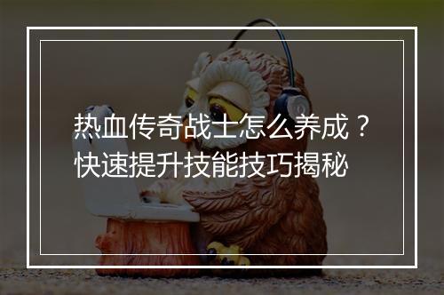热血传奇战士怎么养成？快速提升技能技巧揭秘