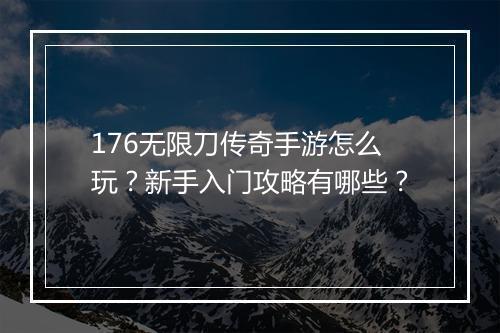 176无限刀传奇手游怎么玩？新手入门攻略有哪些？