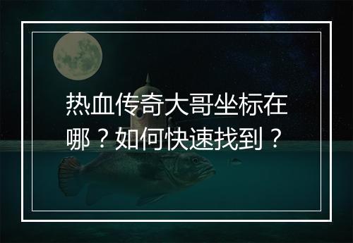 热血传奇大哥坐标在哪？如何快速找到？