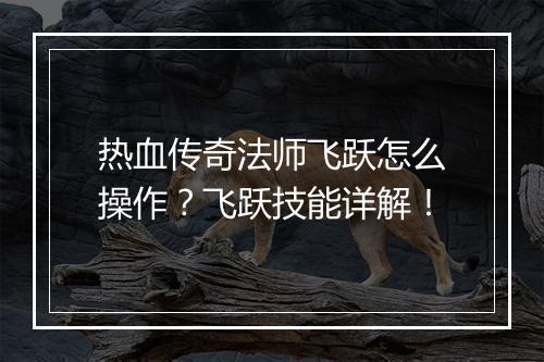热血传奇法师飞跃怎么操作？飞跃技能详解！