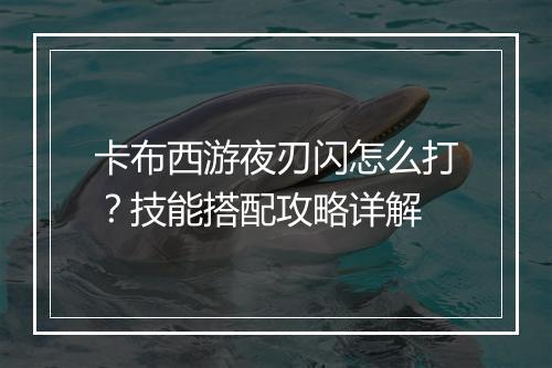 卡布西游夜刃闪怎么打？技能搭配攻略详解