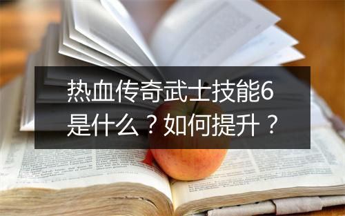 热血传奇武士技能6是什么？如何提升？