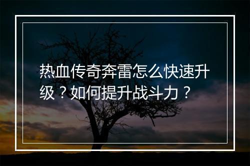 热血传奇奔雷怎么快速升级？如何提升战斗力？