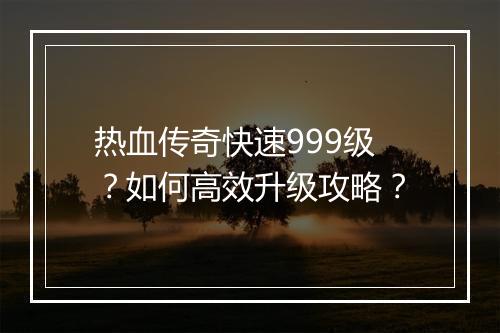 热血传奇快速999级？如何高效升级攻略？