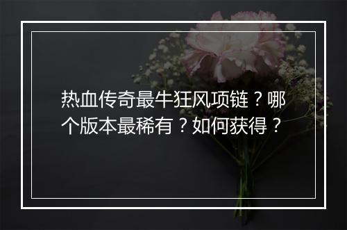 热血传奇最牛狂风项链？哪个版本最稀有？如何获得？