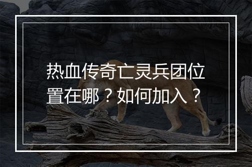 热血传奇亡灵兵团位置在哪？如何加入？