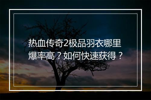 热血传奇2极品羽衣哪里爆率高？如何快速获得？