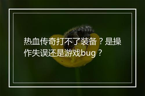 热血传奇打不了装备？是操作失误还是游戏bug？