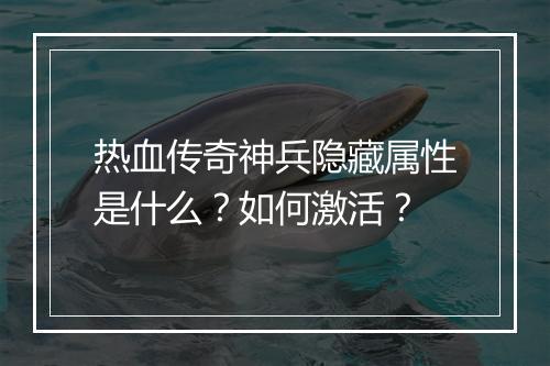 热血传奇神兵隐藏属性是什么？如何激活？